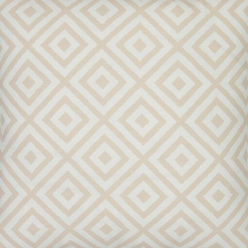 A close up of a bold geometric beige print on a water resistant outdoor cushion cover.