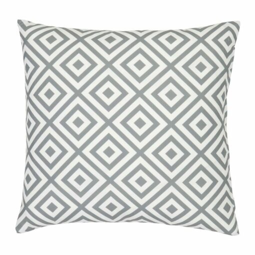 A bold geometric grey print on a water resistant outdoor cushion cover.