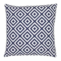 A bold geometric navy print on a water resistant outdoor cushion cover.