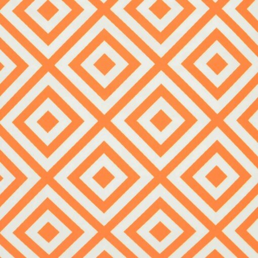 A close up of a bold geometric orange print on a water resistant outdoor cushion cover.