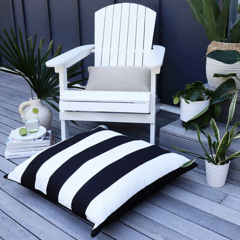 Otama Striped Waterproof Black and White Outdoor Floor Cushion Cover – 70cm x 70cm - SC697-70