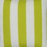 A close up view of an outdoor floor cushion that is green in colour and has stripes on one side and a plain colour on the other.
