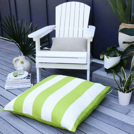Striped waterproof outdoor floor cushion cover in green and white colour