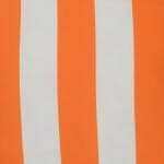 Close up view of an outdoor floor cushion that is orange in colour and has stripes on one side and a plain colour on the other.