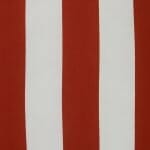 A close up view of an outdoor floor cushion that is red in colour and has stripes on one side and a plain colour on the other.