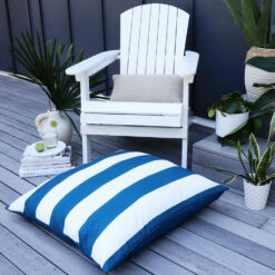 Striped waterproof outdoor floor cushion cover in teal and white colour