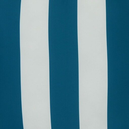 An close up view of an outdoor floor cushion that is teal in colour and has stripes on one side and a plain colour on the other.