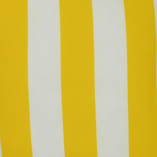 A close up view of an outdoor floor cushion that is yellow in colour and has stripes on one side and a plain colour on the other.