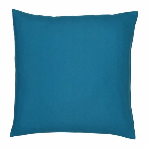 A waterproof outdoor cushion cover that is teal solid colour on both sides.
