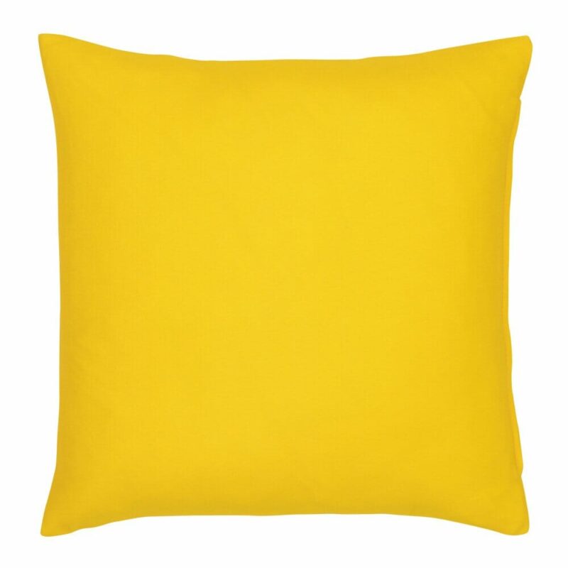 A waterproof outdoor cushion cover that is yellow solid colour on both sides.