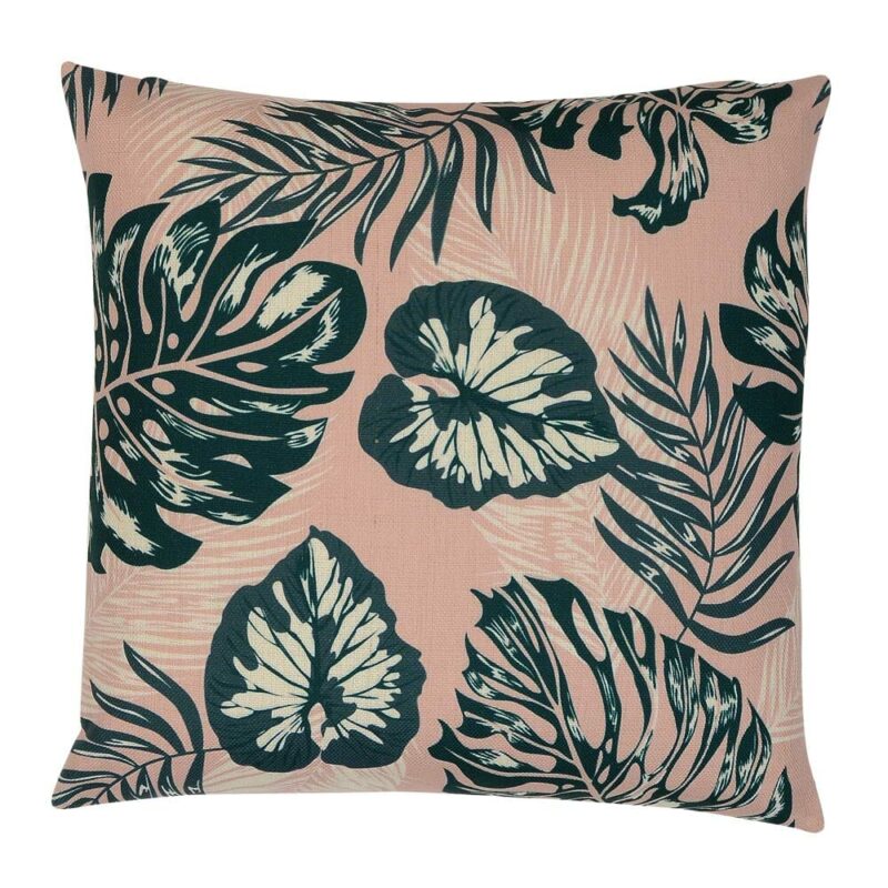 Pastel Gardens Lush Cushion Cover - 45cm x 45cm - SC678-45 Tropical inspired cotton linen blend green on pink cushion cover