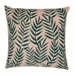Pretty pink cushion with green leaves pattern
