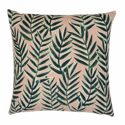 Pretty pink cushion with green leaves pattern