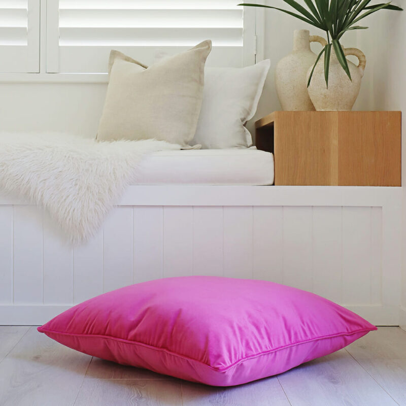 Pink Velvet Floor Cushion Cover - 70cm x 70cm - SC780-70 Pink-coloured velvet floor cushion cover