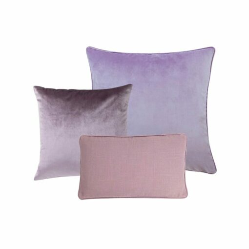 Photo of 3 pink and plum cushion covers in velvet and polyester fabric