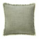 Image of grey green cushion made of sand blasted cotton material