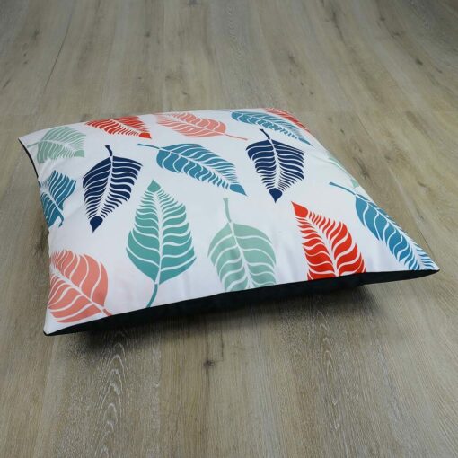 Photo of large, colourful cushion with leaf design