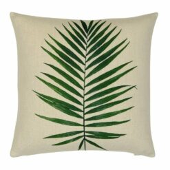 Cotton linen blend indoor cushion with green leaf design for relaxing tropical theme