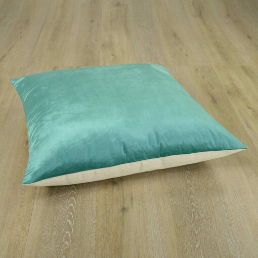 Spearmint coloured velvet floor cushion cover with linen back