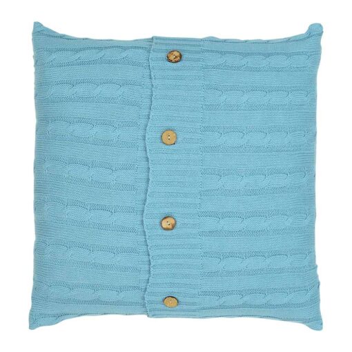 Cute teal coloured knitted cushion cover with buttons