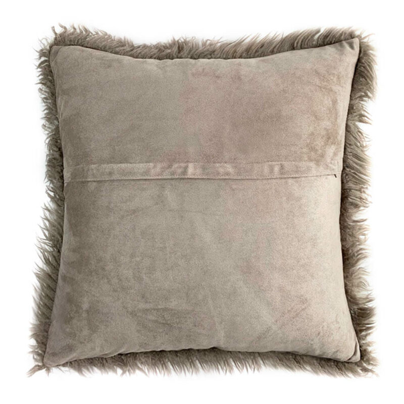 Back view of light tawny brown fur cushion in 45cm x 45cm size
