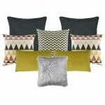 A set of eight cushion covers in charcoal, gold and grey colours with scandi design feel