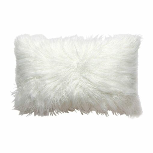 Textured white rectangular cushion cover in fur fabric