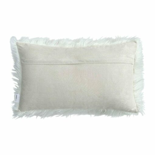 Back view of bright white fur cushion cover in 30cm x 50cm size