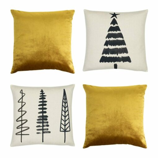 4-piece Christmas cushion set in gold, black and white colours