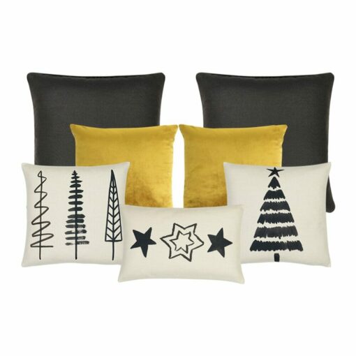 Elegant black and gold 7-piece Christmas cushion set