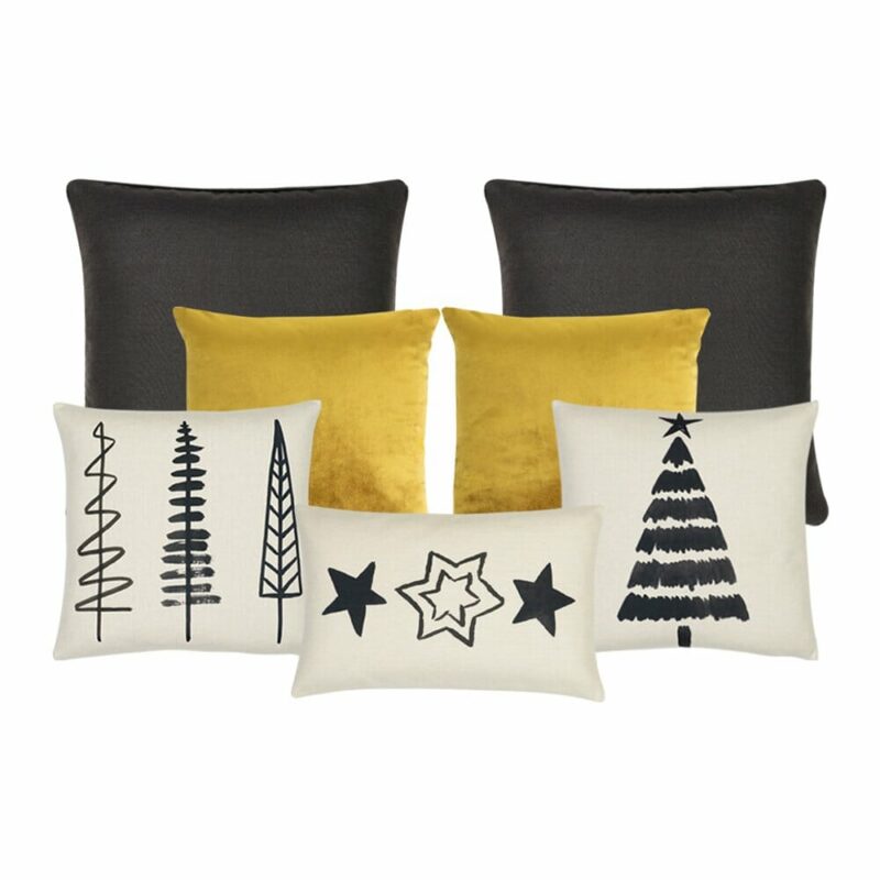 Yule Gold 7 Christmas Cushion Cover Collection - COL898 Elegant black and gold 7-piece Christmas cushion set