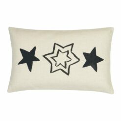 Rectangular white cotton linen cushion cover with three black stars