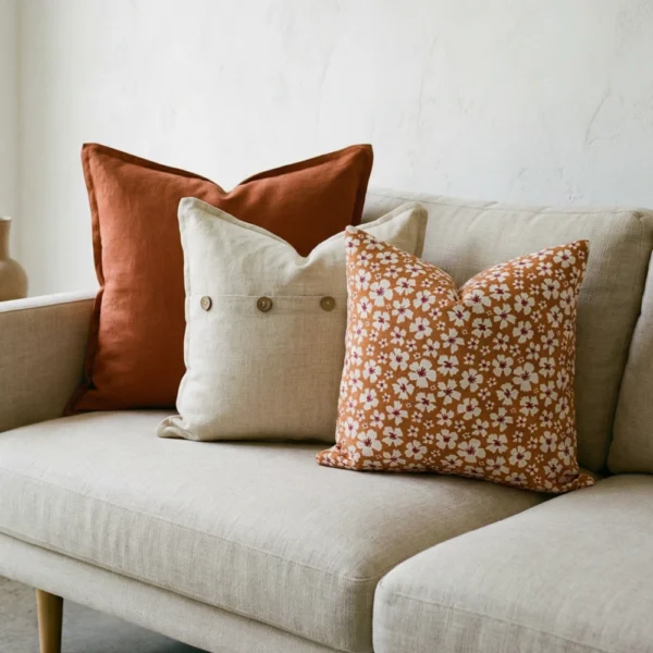 Amora Burnt Orange Couch Cushions Set – 3 Covers
