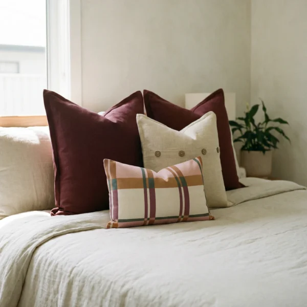 Amora Plaid Bed Cushions Set – 4 Covers