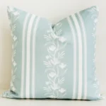 Green and white botanical stripe cushion cover, cotton-linen.