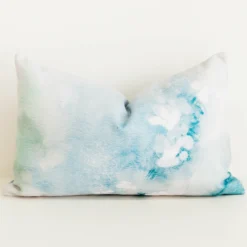 Green watercolour rectangular cushion cover, cotton-linen fabric.