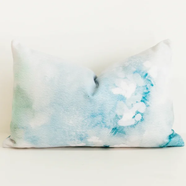 Green watercolour rectangular cushion cover, cotton-linen fabric.