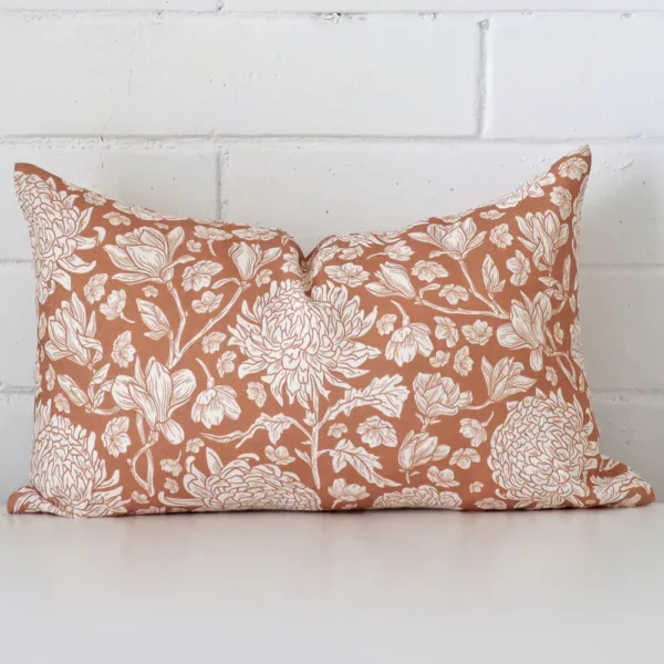 Aria Linen Terracotta Floral Cushion Cover - Rectangle