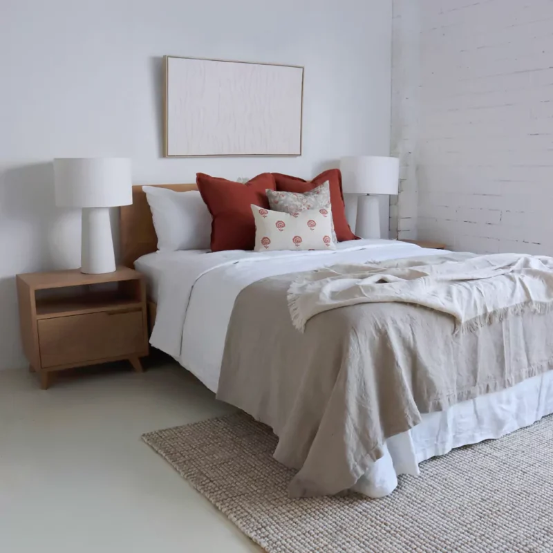 A stylish bed paired with the Avery bed cushion set, which includes 4 adorable cushions.