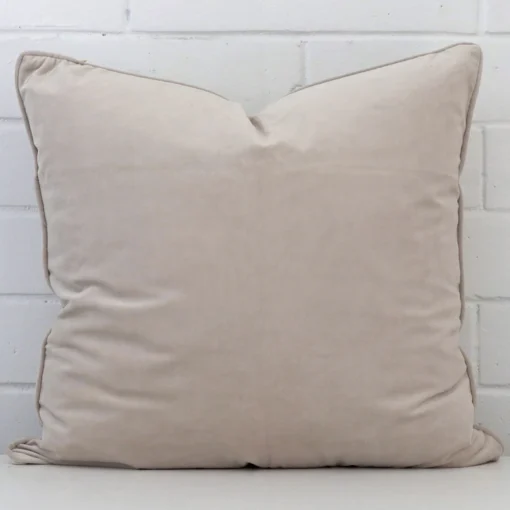 Vibrant grey cushion cover constructed from velvet fabric and shown in a large size.