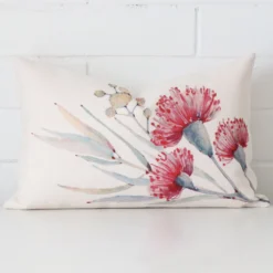Gorgeous linen rectangle cushion in a charming floral design.