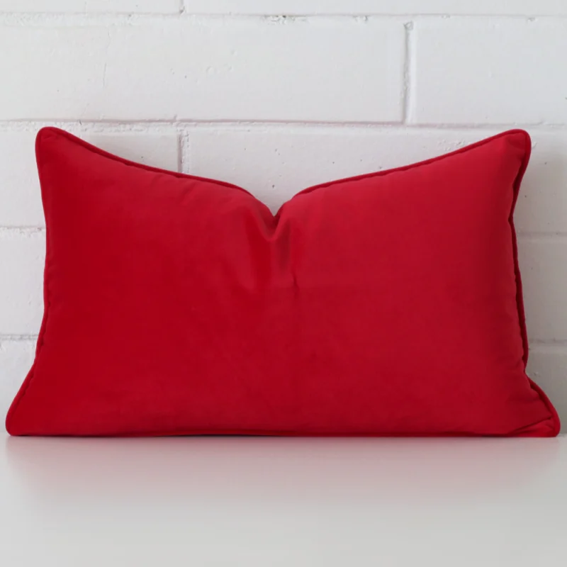 cerise-red-rectangular-velvet-cushion-cover-30cm-x-50cm-sc497-30 Vibrant red cushion cover constructed from velvet fabric and shown in a rectangle size.