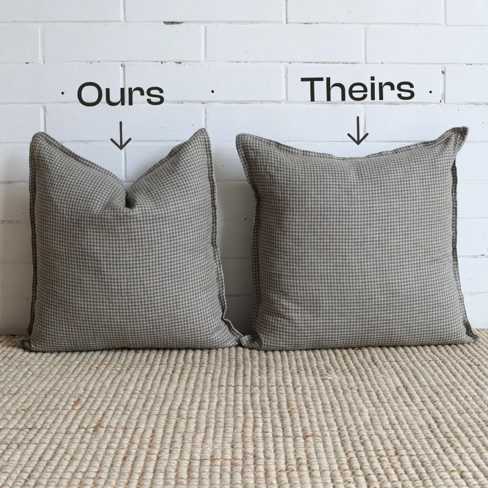 A cushion insert inner comparison showing theirs vs ours.