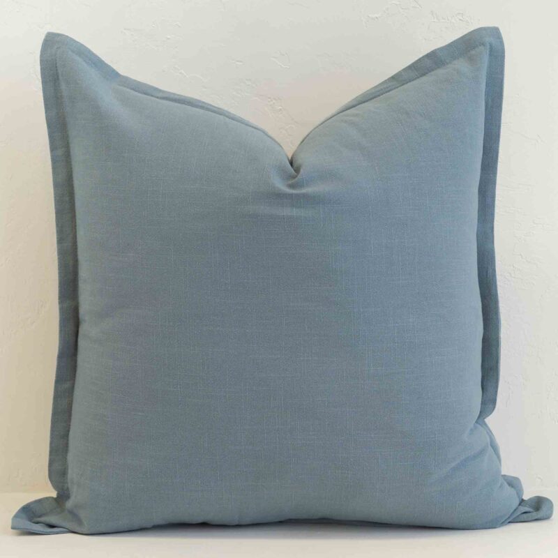 dusty-blue-linen-cushion-cover---large---sc1129-55 Dusty blue linen cushion with soft muted tone and subtle texture.