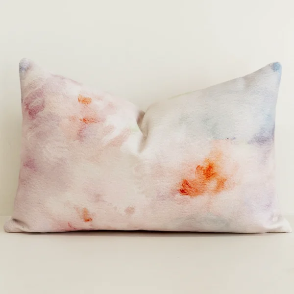 Pink watercolour rectangular cushion cover, cotton-linen fabric.