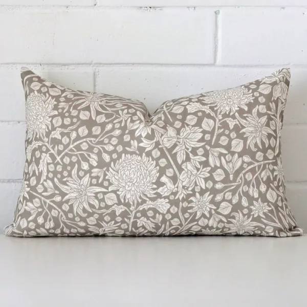 Eliza Linen Grey Floral Cushion Cover - Rectangle