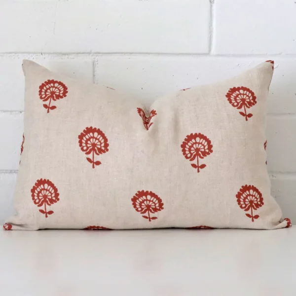 Elsie Linen Rust Floral Cushion Cover - Rectangle