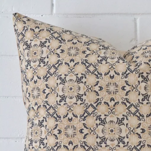 A close up image of this large cushion. The image shows details of its designer fabric.
