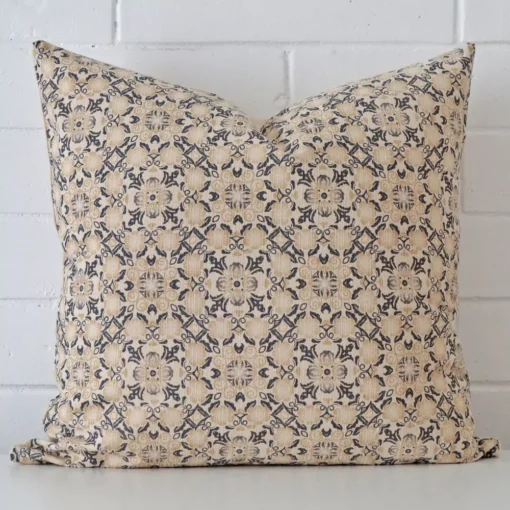 A graceful large cushion that is made from a durable designer fabric.
