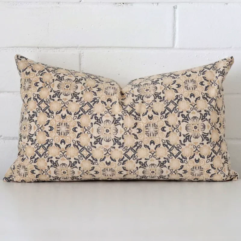 esme-designer-cushion-cover-rectangle-art109-30b A brick wall that has a cushion cover positioned in front of it. It has an exquisite designer material and a lovely rectangle shape.